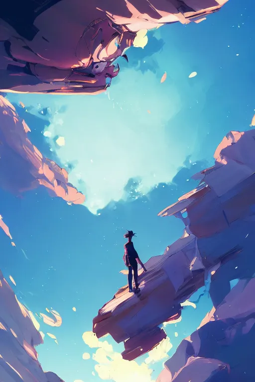 Prompt: looking up into the sky i see an anxious reflection of myself behance hd artstation by jesper ejsing, by rhads, makoto shinkai and lois van baarle, ilya kuvshinov, ossdraws, that looks like it is from borderlands and by feng zhu and loish and laurie greasley, victo ngai, andreas rocha