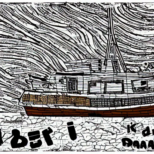 Prompt: an abandoned ship in the aral sea desert, in the style of daniel johnston and outsider art, 8 k, line brush, overlaid with chinese adverts