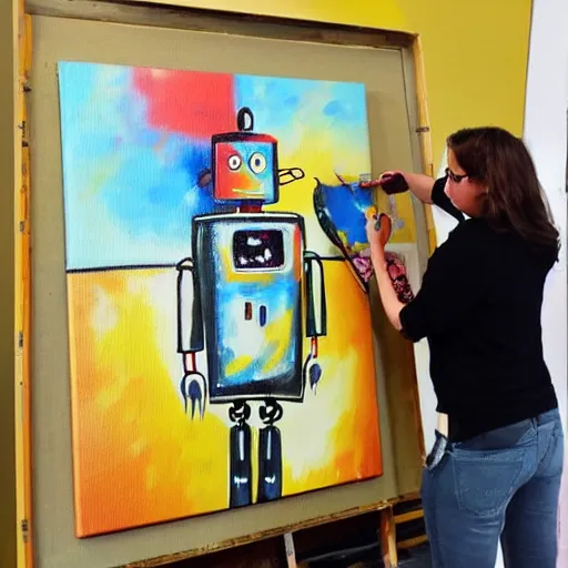 Prompt: a robot painter, painting on a canvas