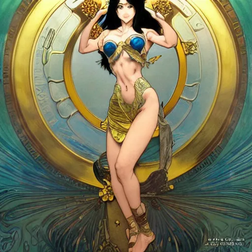 Image similar to highly detailed vfx portrait of nico robin by eiichiro oda!, alphonse mucha, sharp focus, art by artgerm and greg rutkowski!, harsh overhead sunlight, blue eyes!!, large aquiline nose!!, stanley kybric, kaoru mori, intricately detailed, best of behance,