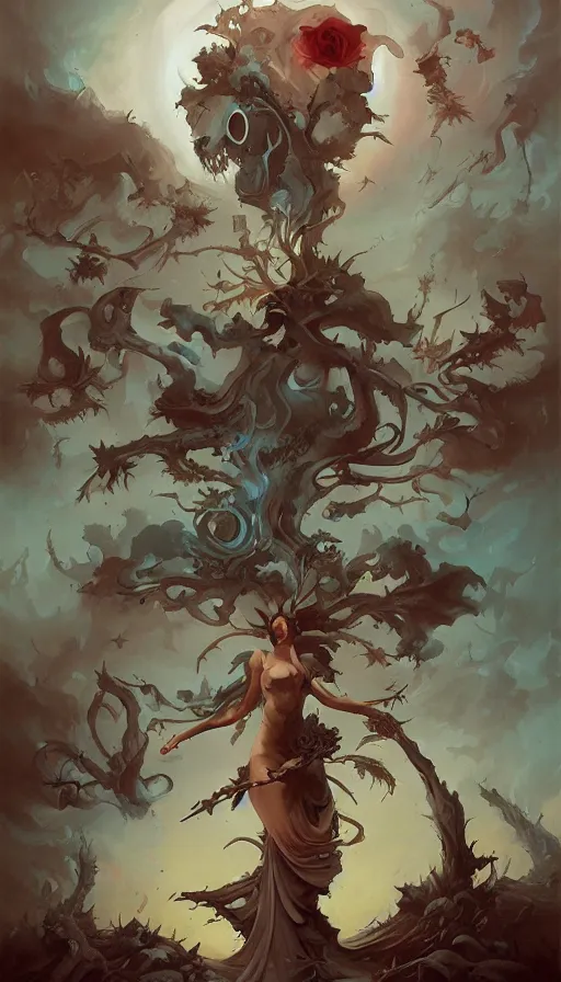 Image similar to life and death mixing together, by peter mohrbacher