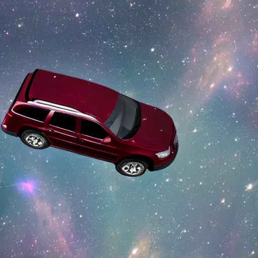 Prompt: a burgundy 2 0 0 3 mercury mountaineer flying through space, amazing detail, photorealistic, space photography, award - winning,