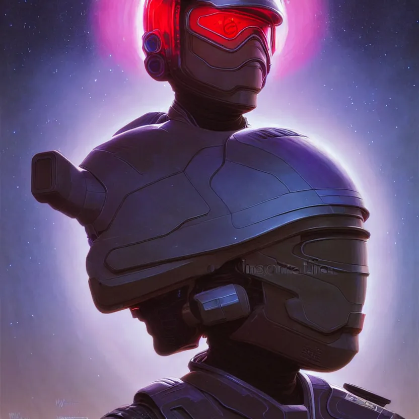 Image similar to portrait of a starship captain with a helmet as an apex legends character digital illustration portrait design by, wayne barlowe detailed, gorgeous lighting, wide angle action dynamic portrait