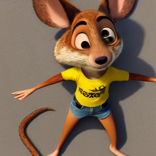 Prompt: 3 d render, portrait, headshot, closeup, anthropomorphic mouse, female, wearing denim short shorts and a off yellow tank top, in the style of zootopia, closeup