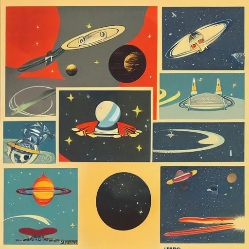 Image similar to A mid-century modern collage of Space Travel.