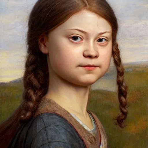 Prompt: Greta Thunberg painted by Edmund Blair Leighton