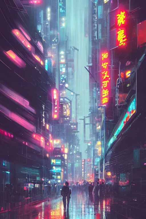 Prompt: neo - tokyo in the rain, by wlop, concept art, poster, high details