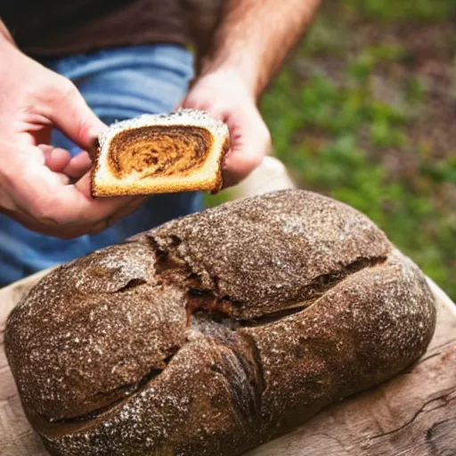 Image similar to Man happily eating moldy stale bread covered in fungus