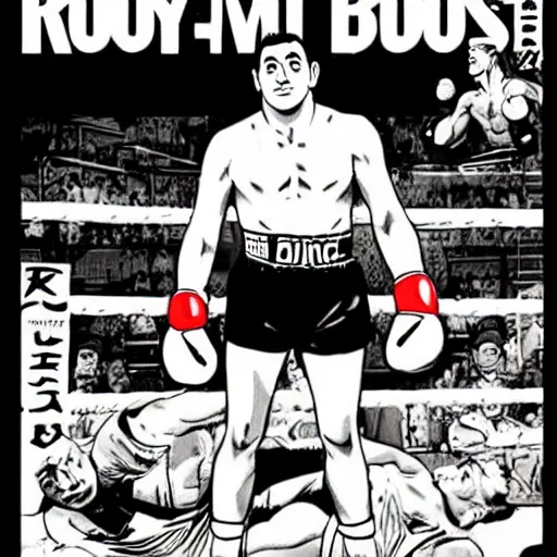 Image similar to boxing world champion rocky marciano in the style of the manga sun - ken - rock
