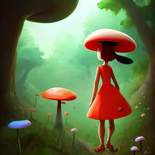 Image similar to goro fujita ilustration a cheerful girl collecting mushrooms in the forest, characterized by blackshear thomas, character art, sharp focus, highly detailed, artstation