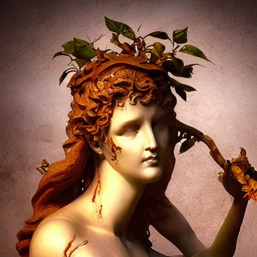 Image similar to sculpture of persephone, goddess of the underworld, made by michelangelo, art station, concept art