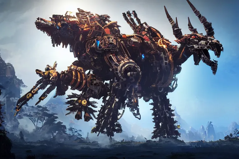 Image similar to bristleback machine mecha animal beast robot of horizon forbidden west horizon zero dawn bioluminiscence global illumination ray tracing hdr fanart arstation by sung choi and eric pfeiffer and gabriel garza and casper konefal