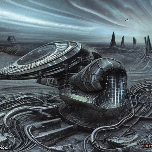 Image similar to crashed spaceship on an abandoned planet giger