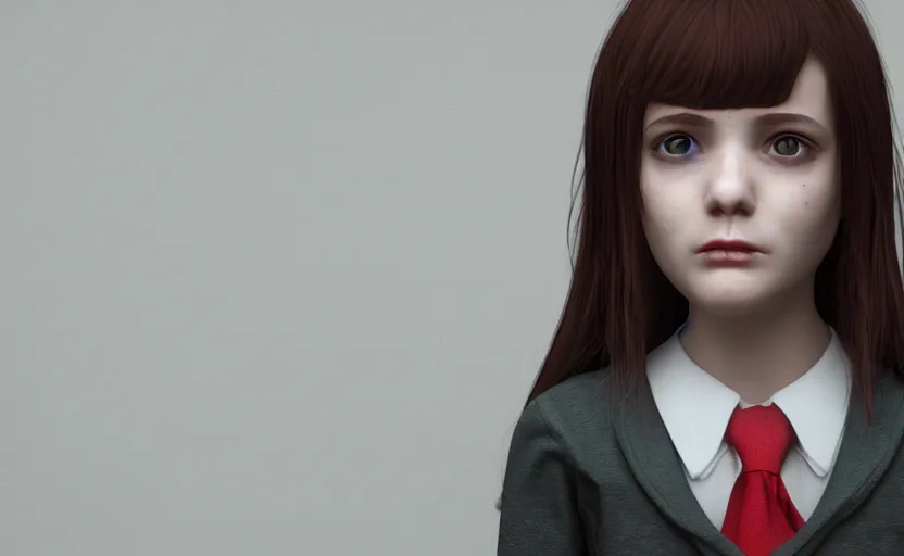 Image similar to school girl portrait, gloomy and foggy atmosphere, octane render, cgsociety, artstation trending, horror scene, highly detailded