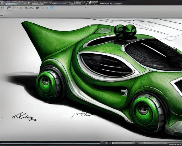 Image similar to car design in the style of yoda, amazing concept art, award - winning photorealistic illustration hdr 8 k