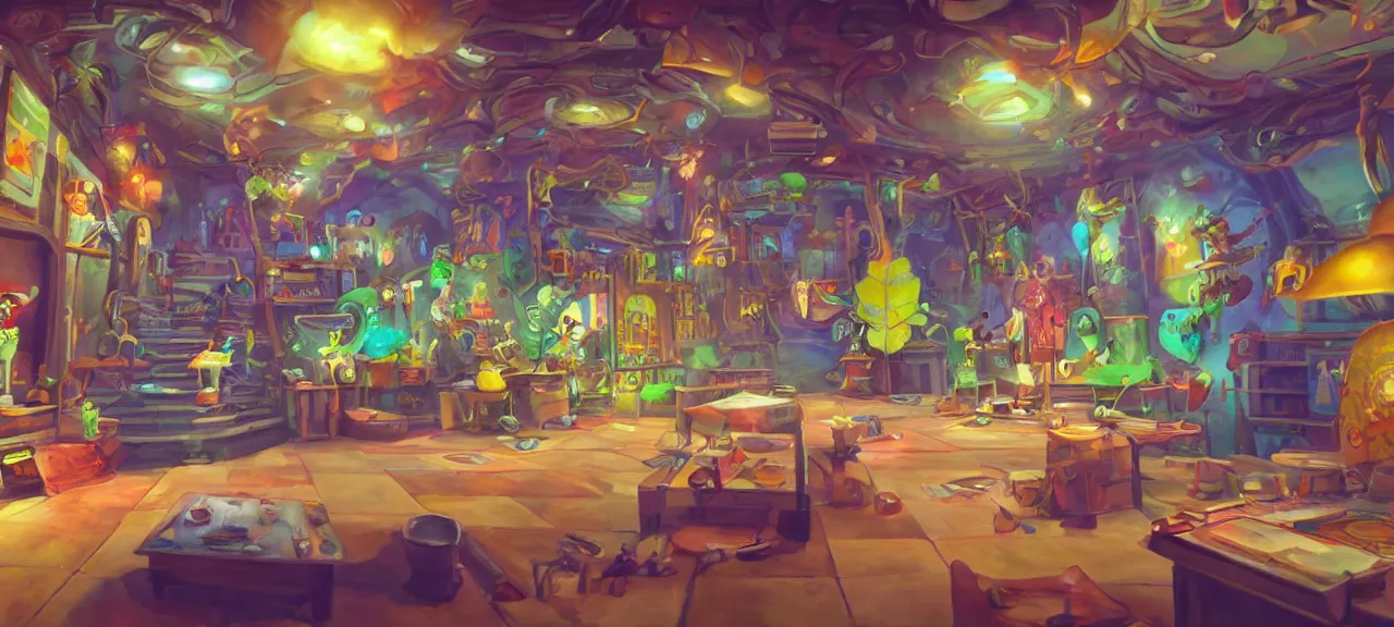 Prompt: a beautiful painting of a psychonauts headquarters | unreal engine :. 3