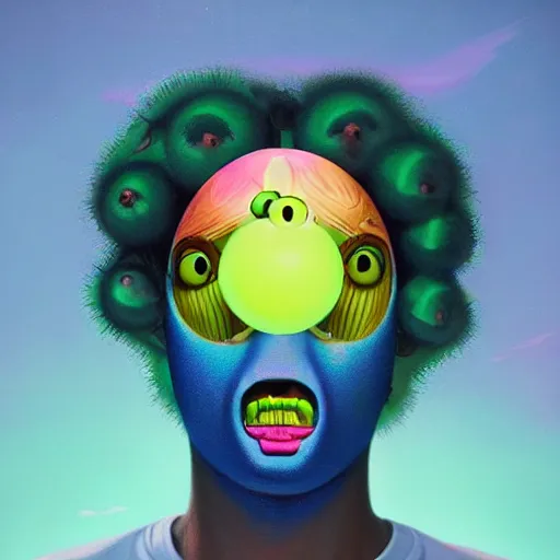 Prompt: Lofi vaporwave portrait tennis ball monster, Pixar style, Tristan Eaton, Stanley Artgerm, Tom Bagshaw