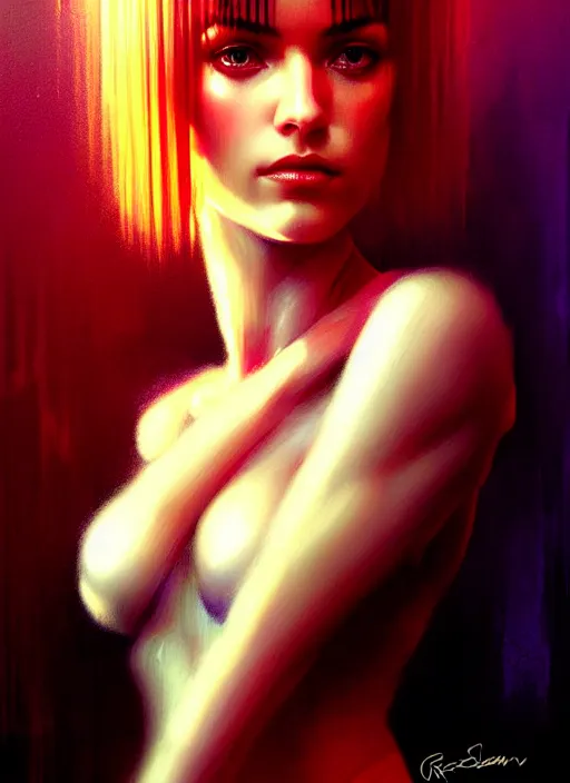 Image similar to ! dream hyper realistic portrait gorgeous, beautiful rachael rosen from blade runner set in modern times, by greg rutkowski, scott m fischer, artgerm, loish, slight glow, atmospheric, anne stokes, alexandros pyromallis,