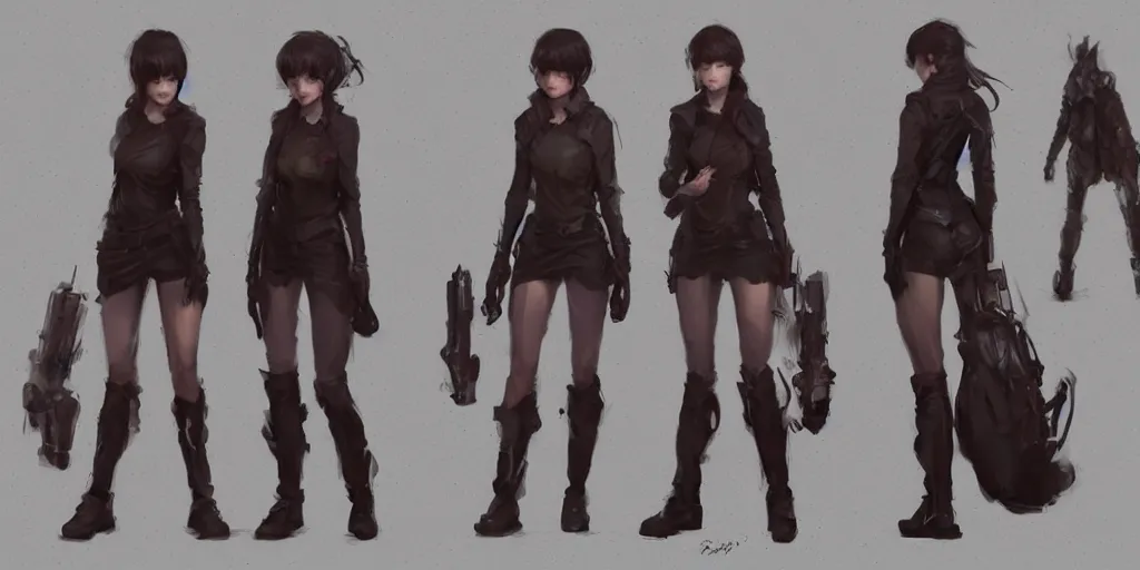 Image similar to character sheet of a incredibly cute and lovely girl, digital art by wlop, artgem and greg rutkowski. character design concept art. artstation contest winner, blade runner, scifi