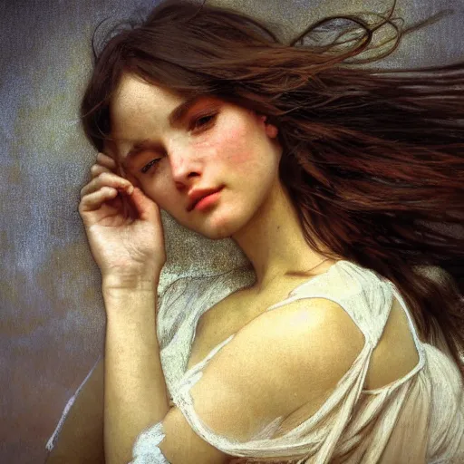 Prompt: picture portrait photograph of wind kissed pictures, ashes, lament, photorealism, hyper - realism, 4 k, high resolution, hyper detailed, realistic, octane render, by waterhouse, alphonse mucha, corot, klimt, tarbell,