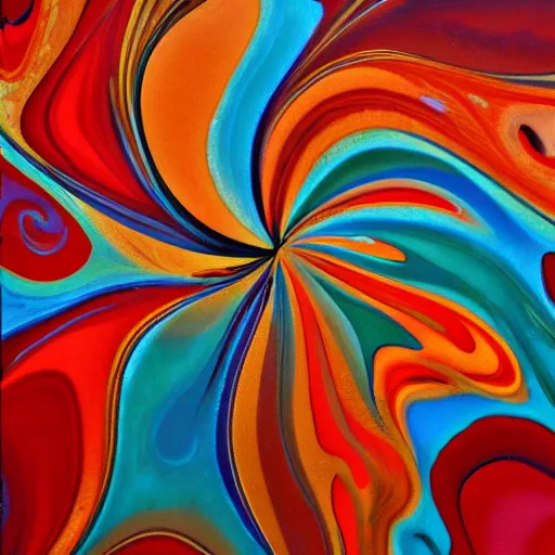 Image similar to pour paint art, marbling, orange and red color scheme, floral style