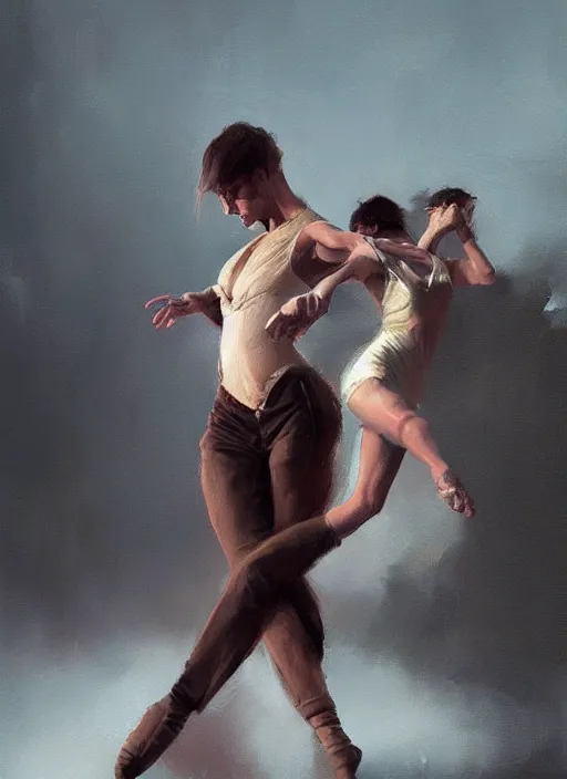 Prompt: oil painting dancer woman with dancer men, herb rose, by greg rutkowski, artstation