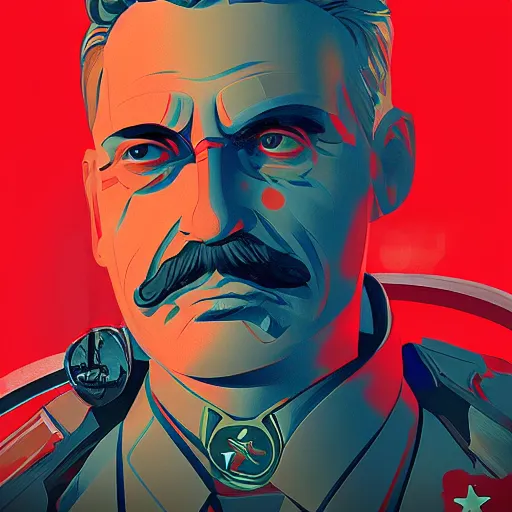 Image similar to cyberpunk joseph stalin as the leader of a futuristic communist society, cybernetics, sharp lines, digital, artstation, colored in