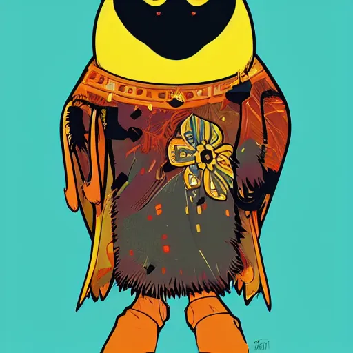Prompt: anthropomorphic emperor penguin with a human characteristics rules the world from a throne of bones, digital art, fantasy, explosion of color, no cropping, highly detailed, in the style of jake parker, in the style of conrad roset, swirly vibrant colors, sharp focus