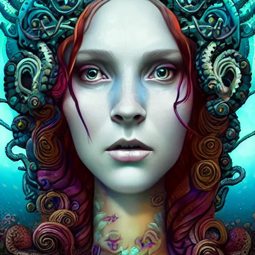 Prompt: underwater queen portrait lovecraft lovecraftian, Pixar style, by Tristan Eaton Stanley Artgerm and Tom Bagshaw.