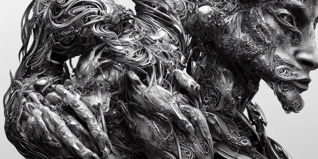 Image similar to hyper realistic photography of a stunningly beautiful cyborg male, intimately holding close, in the style of beth cavener, jin kagetsu,, and wlop, highly detailed, intricate filigree, symmetry, masterpiece, award winning, sharp focus, concept art, highkey lighting, ambient lighting, octane render, 8 k, artstation