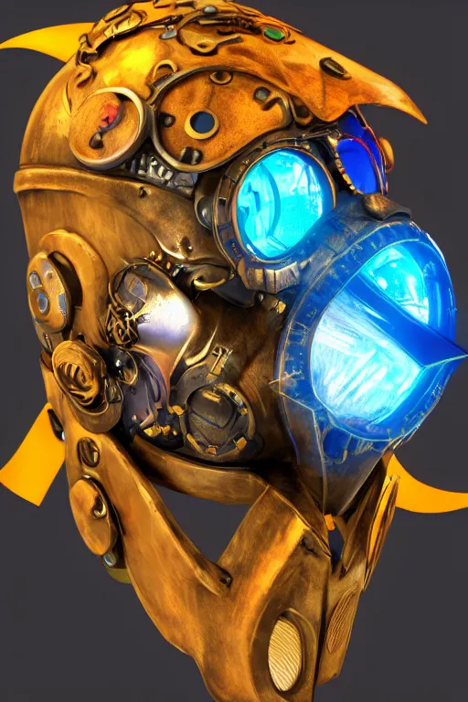 Image similar to colorful vivid steampunk mask minimalist fantasy art robot ninja helmet, global illumination ray tracing hdr fanart arstation by sung choi and eric pfeiffer and gabriel garza and casper konefal