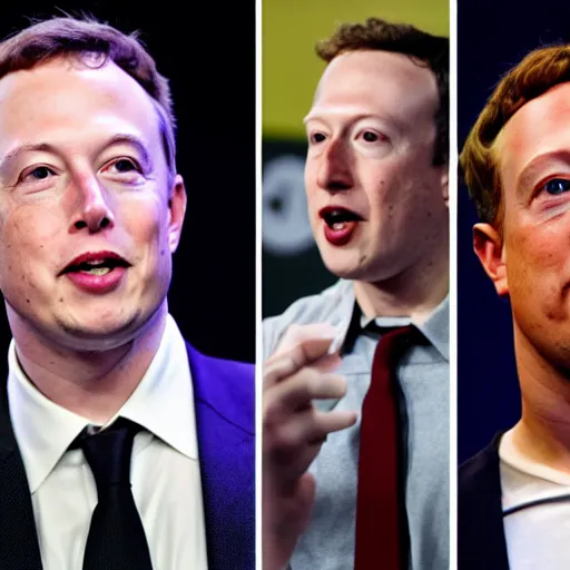 Prompt: elon musk and mark zuckerberg, one on each side, fighting over an iphone