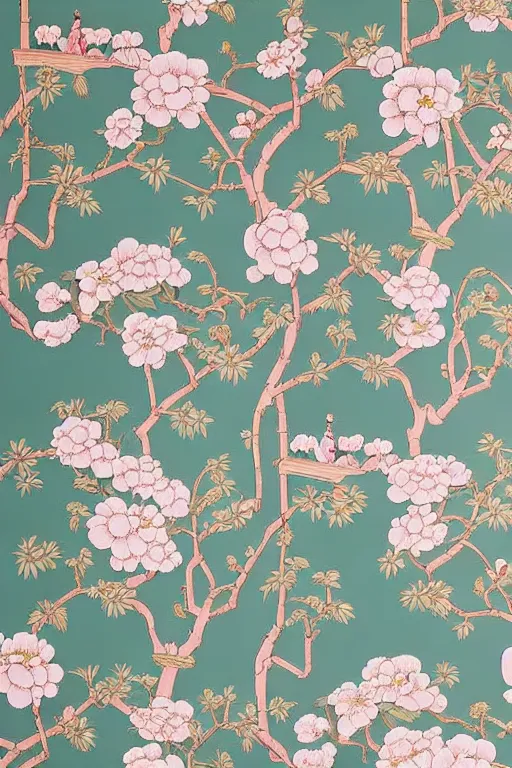 Prompt: Chinoiserie floral wallpaper by James Jean, victo ngai, James Gilleard