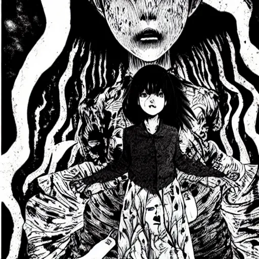 Image similar to a horror movie in a junji ito art style, horror manga, ultra detailed, ink