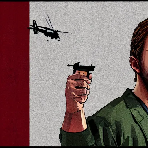 Image similar to gta v covert art by stephen bliss of ryan gosling