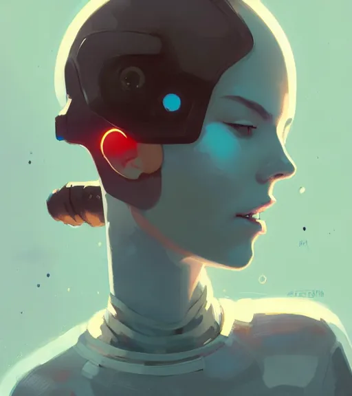 Image similar to portrait of a female android with a human heart by atey ghailan, by greg rutkowski, by greg tocchini, by james gilleard, by joe fenton, by kaethe butcher, dynamic lighting, gradient light blue, brown, blonde cream and white color scheme, grunge aesthetic