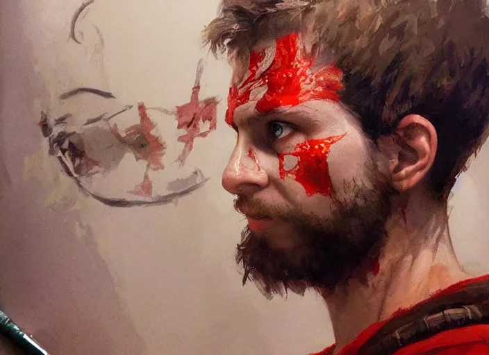 Image similar to a highly detailed beautiful portrait of michael cera as kratos, by gregory manchess, james gurney, james jean