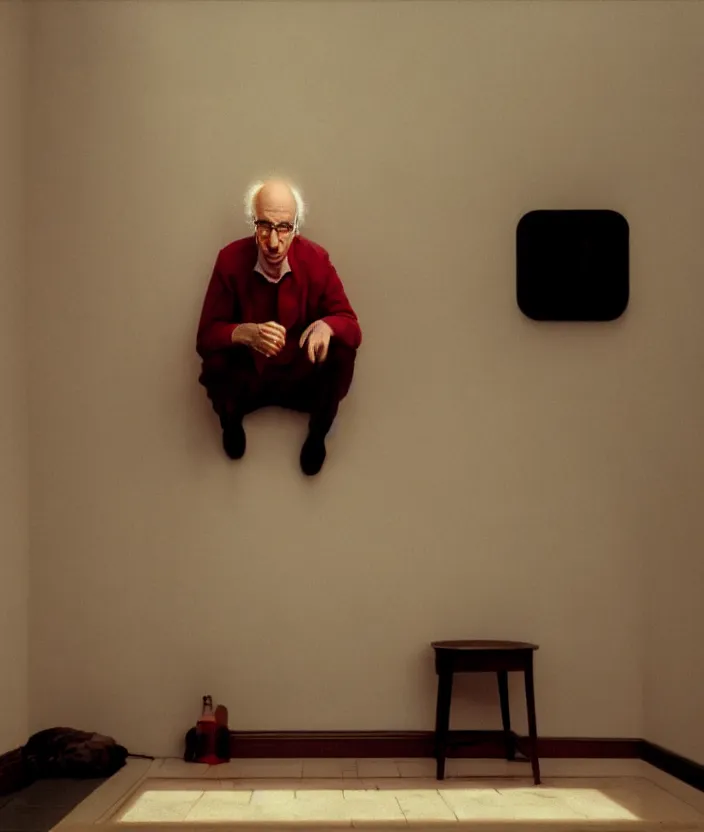 Prompt: a portrait of larry david crying, very aesthetic, cinematic and dramatic red light, in the style of edward hopper 4 k,