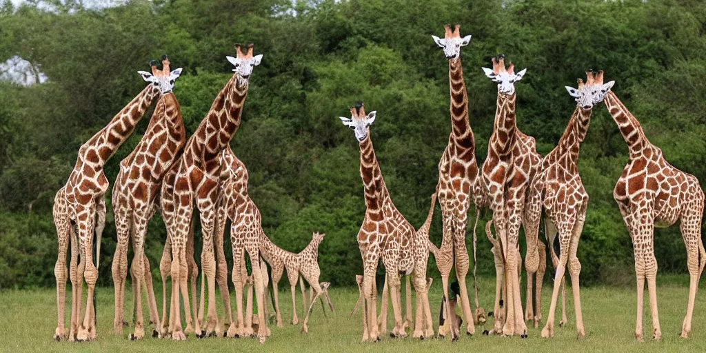 Image similar to giraffe army
