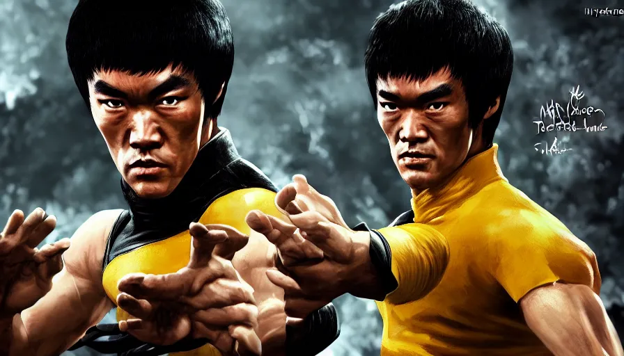 Image similar to Bruce Lee in Mortal Kombat, hyperdetailed, artstation, cgsociety, 8k