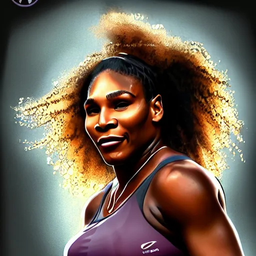 Image similar to Serena Williams ,fantasy, detailed, hyper realistic, dramatic lighting