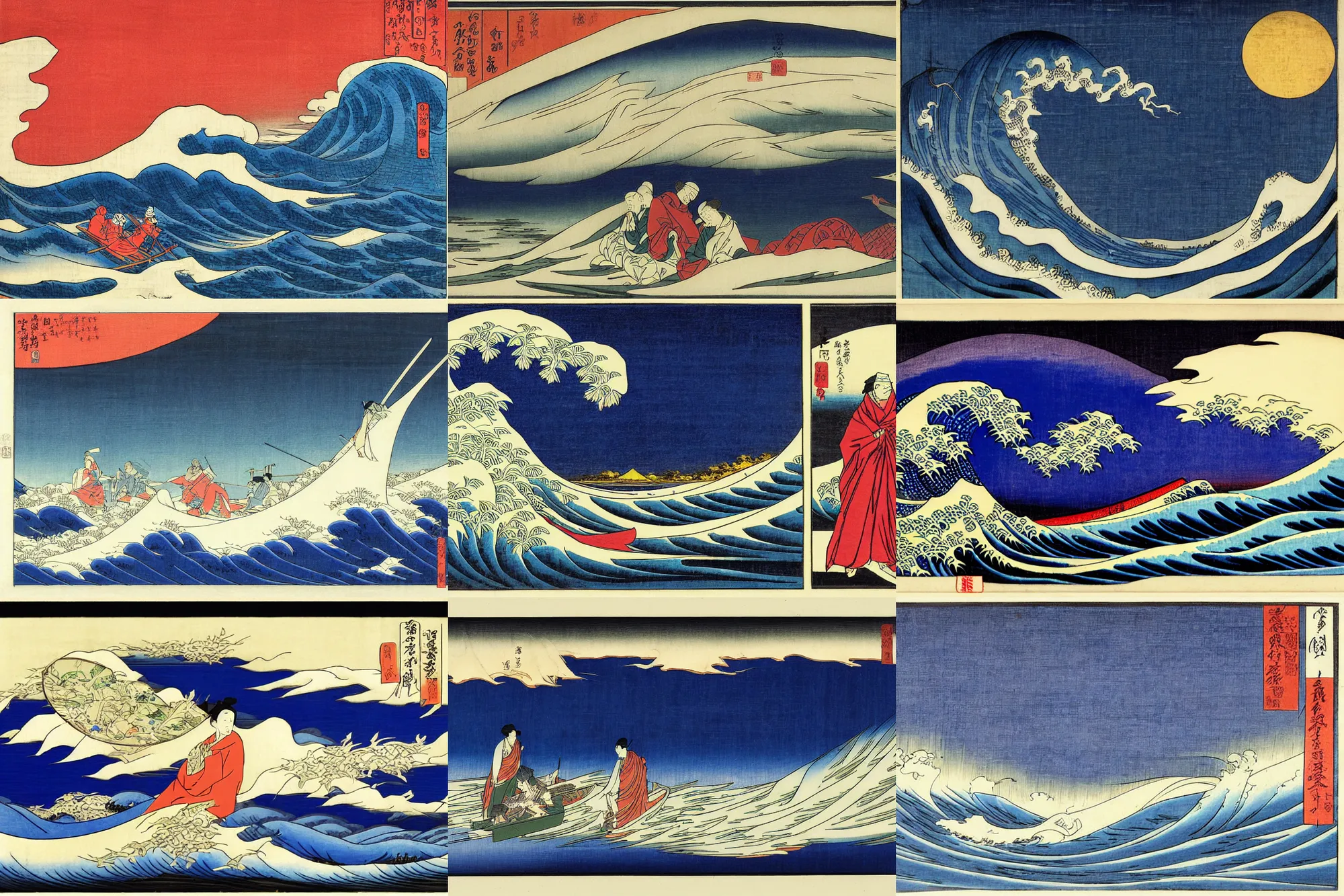 Prompt: an endless typhoon by utagawa hiroshige and luca della robbia in the style of jack vettriano