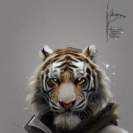 Image similar to a beautfiul award winning aesthetic commission of an antrho albino tiger wearing a black padded hooded puffer jacket,digital art,art by greg rutkowski,character design by charles bowater,ross tran,photorealistic,detailed face,hyperdetailed,western comic,2021,artstation,deviantart