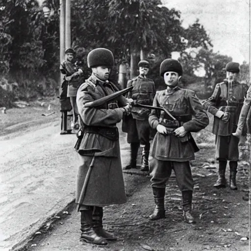Image similar to Georgian soldiers guarding a checkpoint, 1936