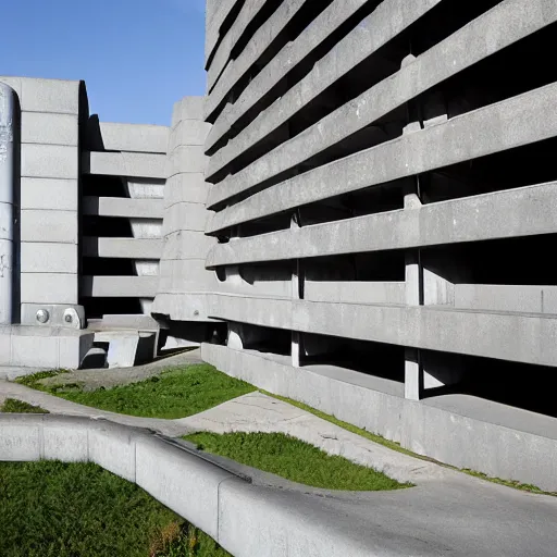 Prompt: sci fi research facility exterior, brutalist architecture, grand scale