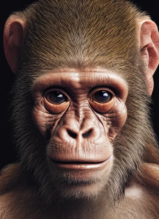 Image similar to portrait of a monkey with translucent skin, visible muscles and veins and arteries and bones and spines and nerves, beautiful detailed intricate insanely detailed octane render, 8 k artistic photography, photorealistic, chiaroscuro, by david cronenberg, raphael, caravaggio