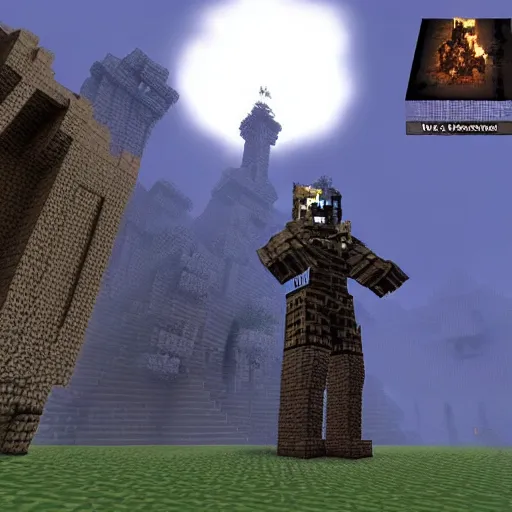 Prompt: dark souls in the style of minecraft