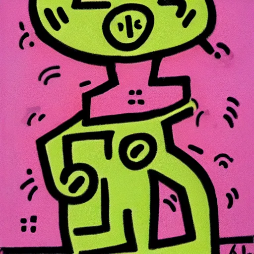 Prompt: happy cat with ball, keith haring,