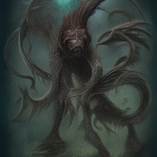 Image similar to bestiary of creatures from the depths of the unconscious psyche