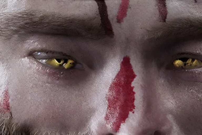 Prompt: vfx movie live action god of war closeup, natural grizzled skin by emmanuel lubezki